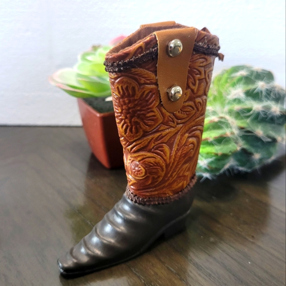 Brown and Black Decorative Boot